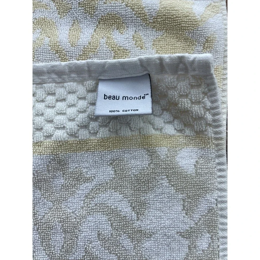 2 PC Towel Set Beau Monde Bath & Wash Cloth Scroll Stripe Neutrals 100% Cotton